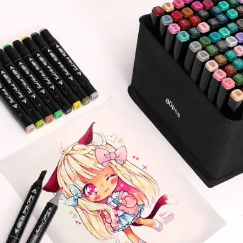 12-80 цветни художествени алкохолни маркери химикалки, химикалки, маркери за рисуване на манга, бицепс четка, скица, графити, ученически пособия за творчество