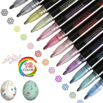 12 цвята, метален блясък, цветен контурный маркер, арт маркер Kawaii, двойна линия писалка за рисуване, ученически пособия, художествена дръжка