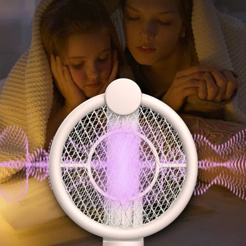 2 В 1 Електрическа мухобойка от комари USB Акумулаторна мощна мухобойка от комари Автоматична лампа-капан репеллентный инструмент на открито