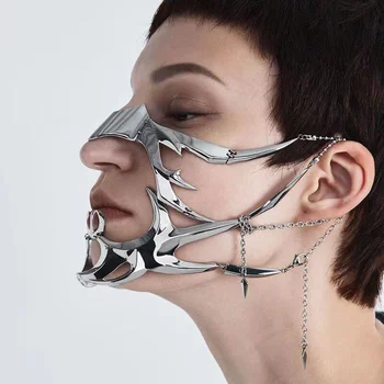 2023 Луксозна киберпанковская маска течен незаконосъобразни сребрист цвят, кухи аксесоари за лице от титанов стомана за жени и мъже, вечерни украса