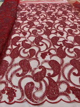 2023 червен Последната луксозна поредица дантелен тъкани Нигерия Лейси бродерия Окото Лейси плат 3D бисерная сватбена лейси плат