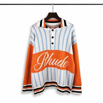 2023fw жаккардовый пуловер в стил мозайка с висока яка и букви, мъжки и женски оранжеви свитшоты по-добро качество 1:1