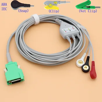 20P ЕКГ ЕКГ с 3 пина кабел и кабелът на електрода за монитор Nihon Kohden OPV-1500, АНА ИЛИ IEC, аксесоари за ЕКГ с капаче/скоба/Vet клип