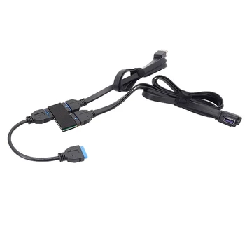 3,0 19Pin удължителен кабел с конектор от 1 до 2 Черен USB-хъб С чип и Модулни Кабелна линия И карта за разширяване на