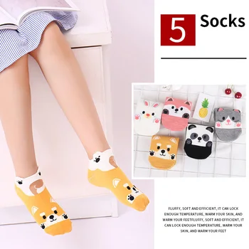 5 двойки женските чорапи-лодочек летни къси чорапи-тръбички висококачествени памучни чорапи дамски чорапи с анимационни мечка
