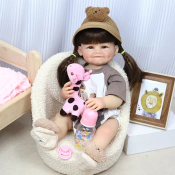 55 см Новородени Детски Кукли цялото Тяло Силиконова Кукла За най-Малките Момичета Реалистична Кукла-Реборн Подарък за Бебе, което На рождения Ден На Силиконовата Кукла-Реборн Комплект