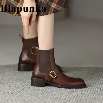 Blapunka/ Дамски Обувки от естествена кожа с катарама за колан, Ботильоны 