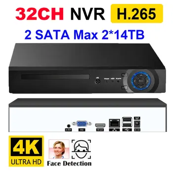 H. 265 + 32CH 4K 8MP Видеорекордер с откриване на лица 2 SATA Max 2*14 TB IP Мрежов Видеорекордер за Сигурност С откриване на P2P трафика ВИДЕОНАБЛЮДЕНИЕ NVR XMEye