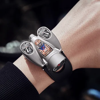 HANBORO Мъжки луксозни часовници за мъже, модерен ръчен часовник, водоустойчив светещи часовници с двоен механизъм, автоматични механични мъжки часовници с виртуален скелет