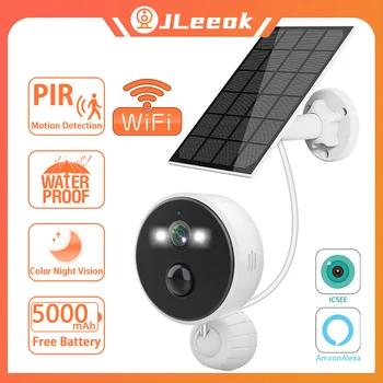 JLeeok 5MP градинска WiFi камера Водоустойчива безжична камера за движение PIR 6000 mah Акумулаторна интелигентна IP камера за защита на сигурността на