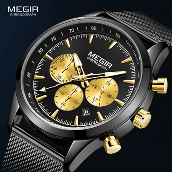MEGIR Военни спортни часовници за мъже 2023 Нови луксозни водоустойчив светещи ръчен часовник мъжки часовник с хронограф от черното злато 2153