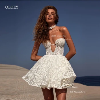 OLOEY 2023, модерна къса булчинска рокля с пищна дантела, мини-секси сватбени рокли с перли, вечерна рокля на булката