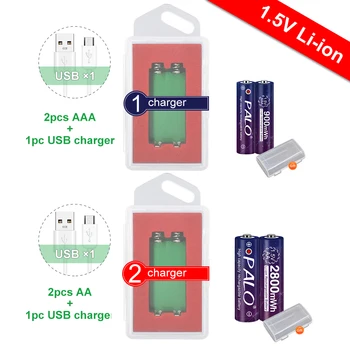 PALO 1,5 AA акумулаторна литиево-йонна батерия AA + 1,5 ААА акумулаторна батерия AAA батерии от 1,5 литиево-ионное зарядно устройство