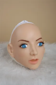(Sh-14) Кроссдрессинг с половин глава реалистична силиконова трансгендерная дамски косплейная маска за преобличане с изкуствени очи от мъжа към жената