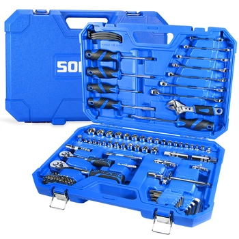 SORAKO 97-Комплектен кутия за инструменти с гаечен ключ, отвертка, челен ключ, набор от бита и т.н., Е идеален за домашен гараж и работилница