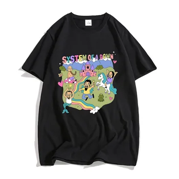 System of A Down Band Тениска от 100% памук, с висококачествена мека тениска мъжка тениска с анимационни модел, мъжки рок-музика, градинска облекло, Тениски