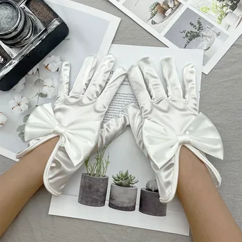 TG-19 елегантни сватбени ръкавици за младоженци с атласным лък за шаферките, къси ръкавици за бала
