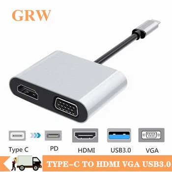 USB 3,1 до 4 HDMI КЪМ VGA Адаптер USB 3.0 Аудио и видео Конвертор 4 в 1 USB C HDMI PD Бързо зарядно устройство за Macbook pro Samsung S9 S10