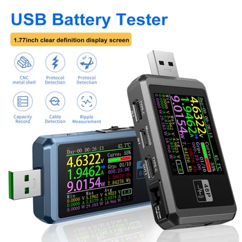 USB тестер за батерии Волтметър амперметър детектор на ток напрежение Type-C Бързото откриване на такса Измерване на пулсации капацитет на спусъка