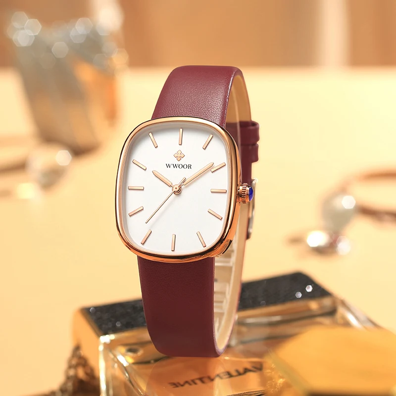 WWOOR висок клас марка, модерни елегантни дамски часовници, минималистичные Луксозни кожени дамски часовник, дамски кварцов часовник Relogio Feminino