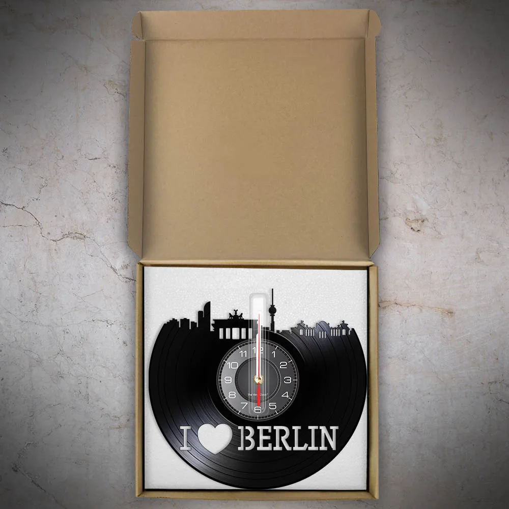 Аз обичам Берлин, Германия, градски пейзаж, vinyl плоча, стенни часовници, Берлин пейзаж, художествени винил дискове, часовници за бродерия, немски спомен за пътуване