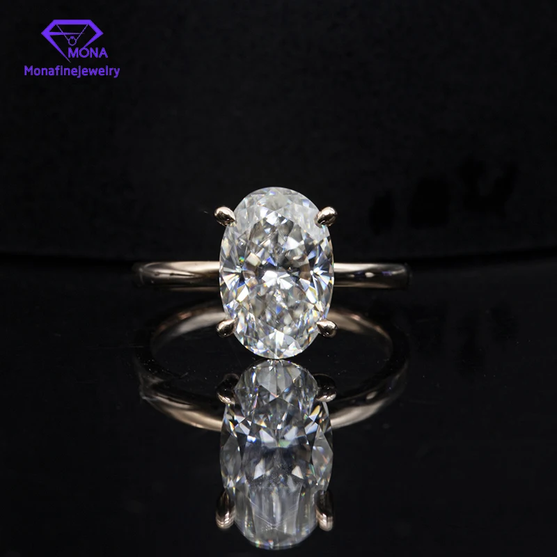 Блестящите пръстени с муассанитом овална кройка Hybird GH цвят муассанит 1 карата злато 10 До За жени, обезцветени бижута с диаманти