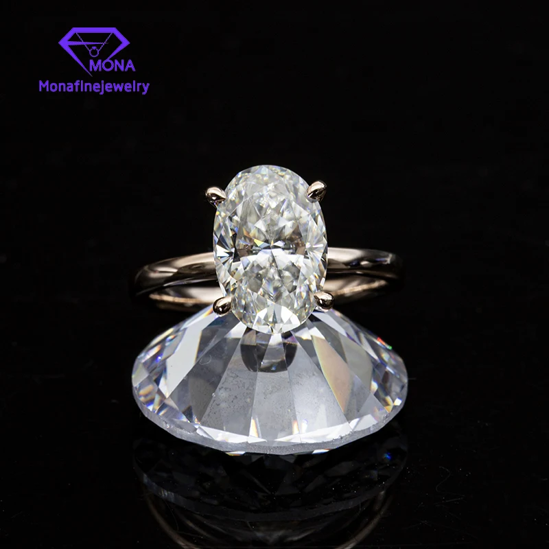 Блестящите пръстени с муассанитом овална кройка Hybird GH цвят муассанит 1 карата злато 10 До За жени, обезцветени бижута с диаманти