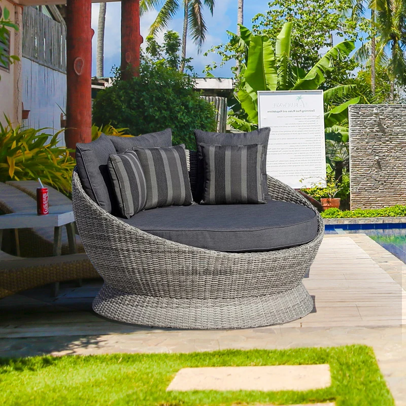 Индивидуална градинска легло от ратан, стол за отдих във вътрешния двор, кръгло легло, открита тераса в градината, легло за басейн