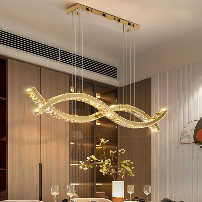 Модерна led полилей за трапезария, окачена лампа креативен дизайн, луксозен интериор за дома, кристални кухненски остров осветителни тела