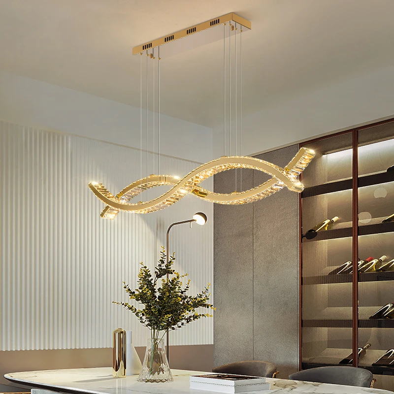 Модерна led полилей за трапезария, окачена лампа креативен дизайн, луксозен интериор за дома, кристални кухненски остров осветителни тела