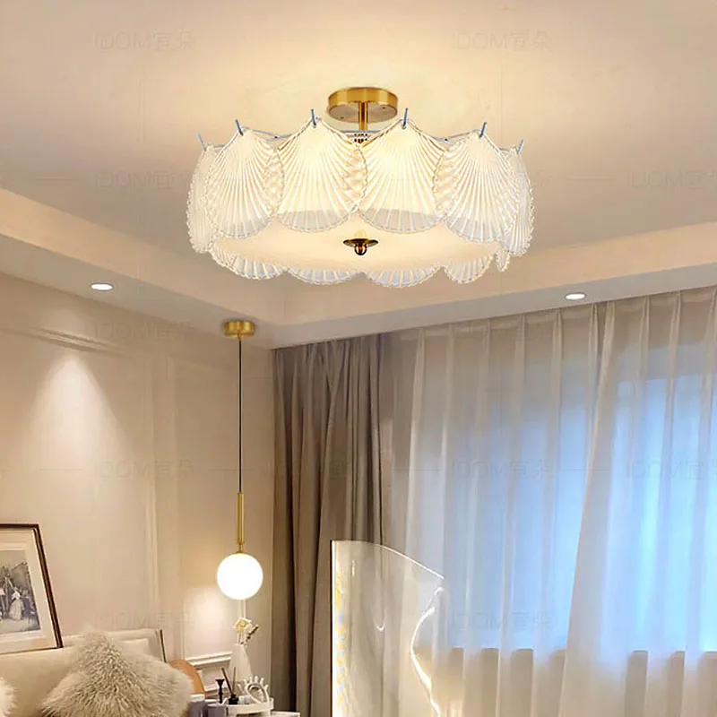 Модерна минималистичная френска луксозна стъклена полилей с листа от гинко Таванна полилей за хола спални Led осветление в помещение с кристали