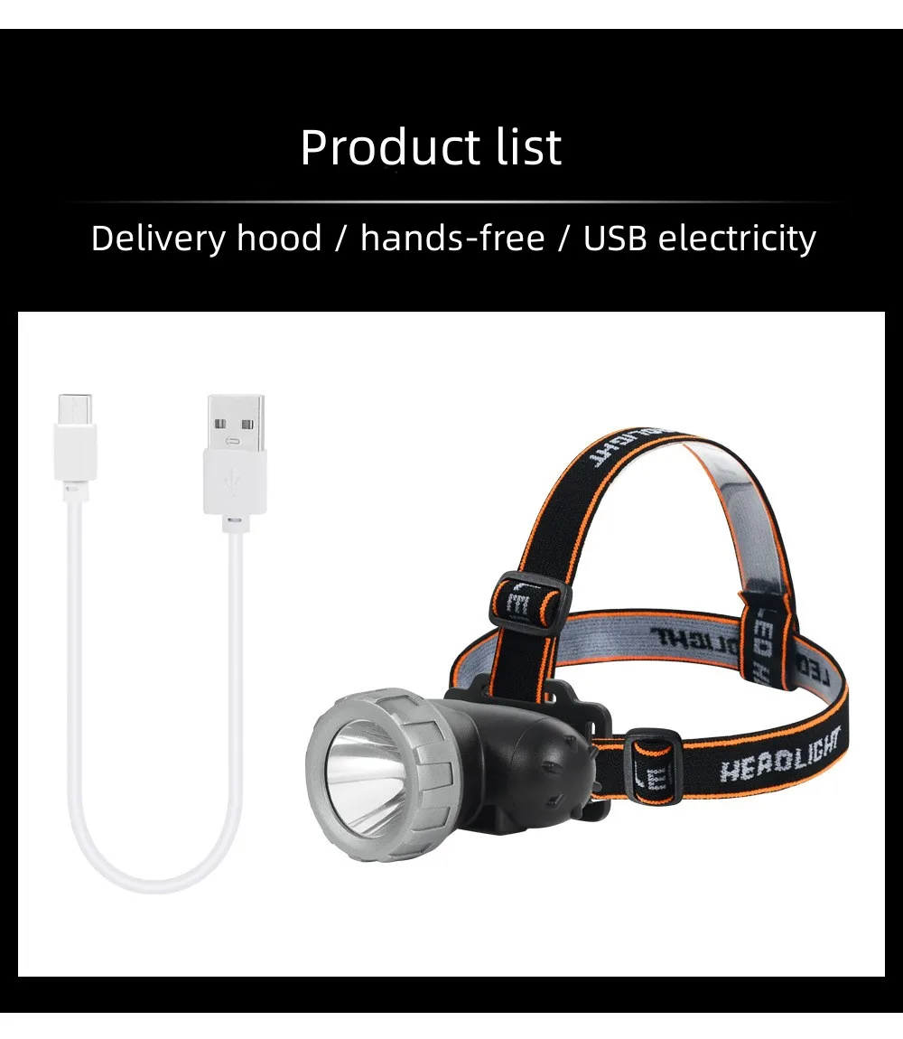 Налобный фенер с USB зареждане, за къмпинг, нощно бягане, мощен led налобный фенер, инсталиране на главата си, със силен, среден и слаб осветление