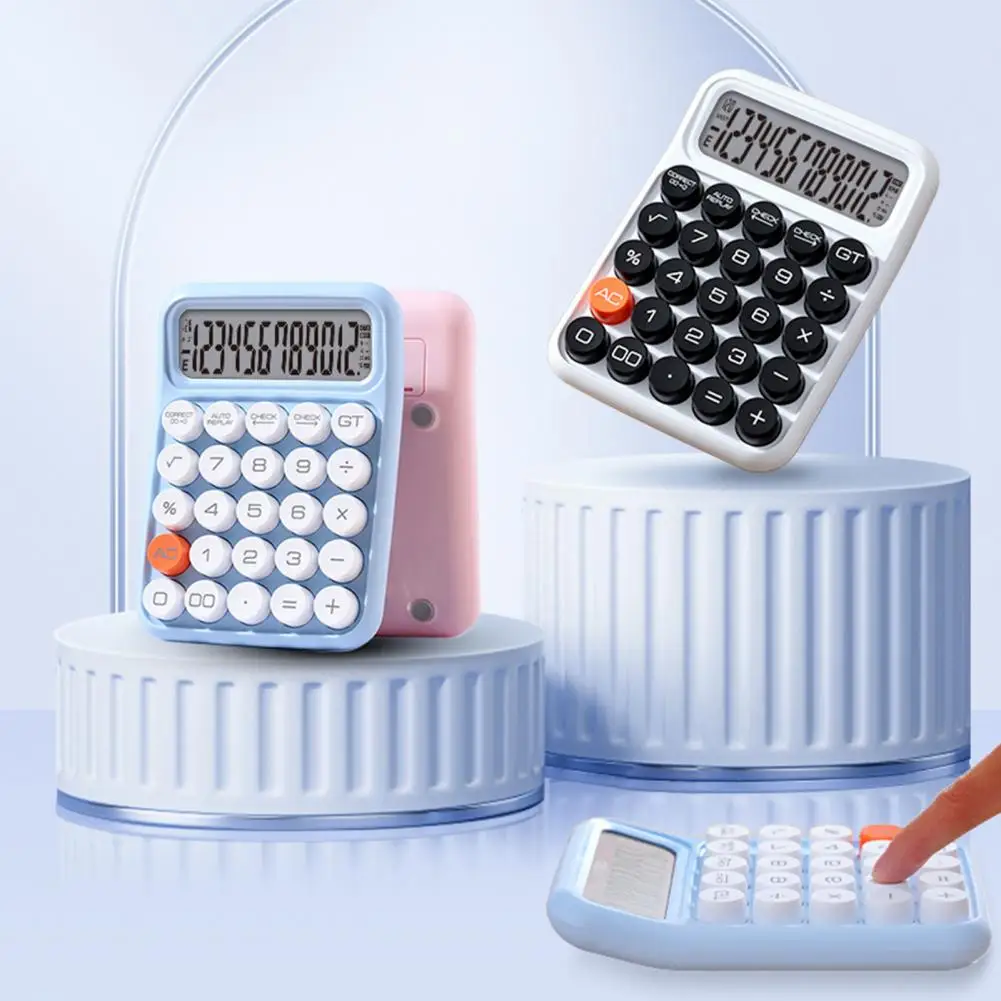 Настолен калкулатор, 12 цифри, големи кръгли гъвкави бутони, ярки цветове, голям LCD дисплей, финансов студентски калкулатор захранван с батерии