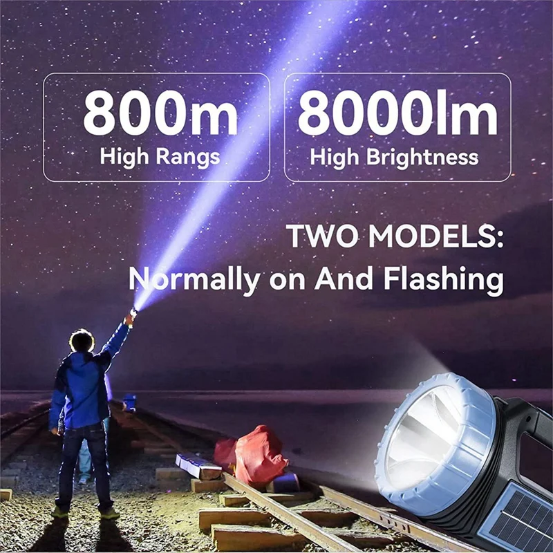 Преносим слънчев фенерче на 8000 лумена-акумулаторна фенерче с плавно затъмняване, подходящи за туризъм, къмпинг
