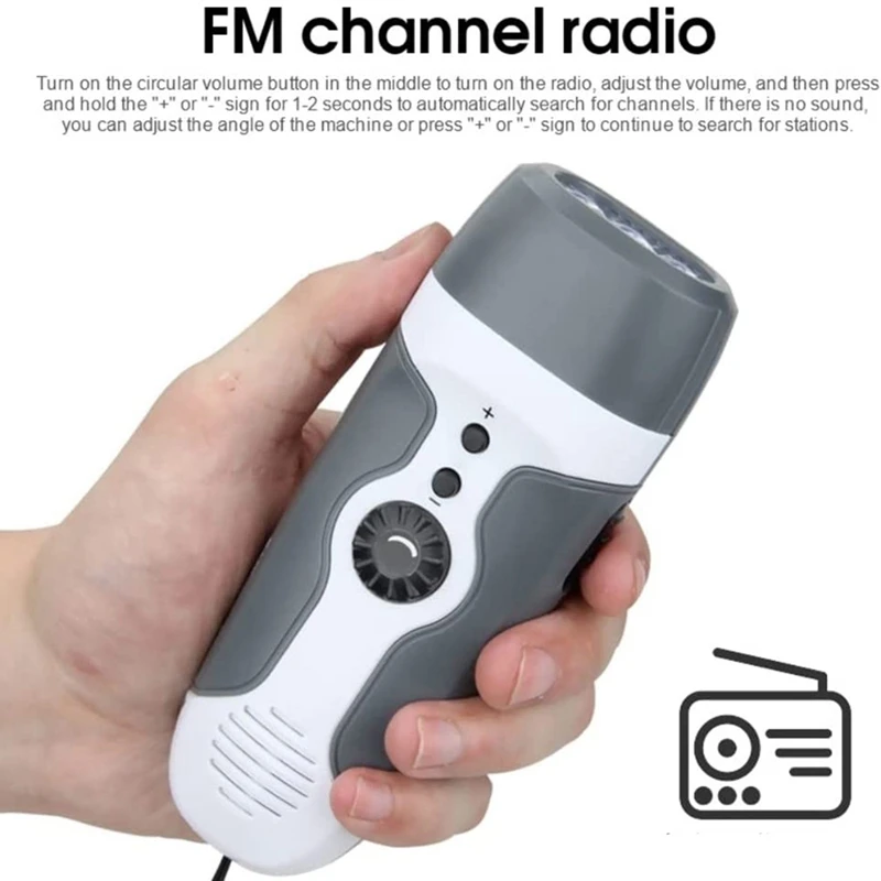Ръчно радиофонарь с дръжка, самогенерирующий многофункционален аварийно фенерче FM радио за нощуване на открито