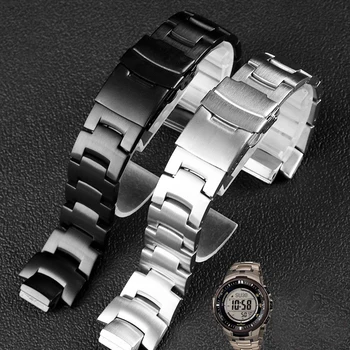 Аксесоари за часовници Каишка за PRW-3000 3100 6000 6100 Каишка за часовник от твърда неръждаема стомана, гривни за часовници, 16 мм, издут устата
