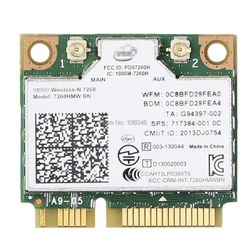 Безжична Мрежова карта PCI-E За Intel 7260 7260HMW BN 802.11 bgn 300 Mbps Wifi + Bluetooth 4.0 Половината Мини адаптер Wlan Dell, Asus