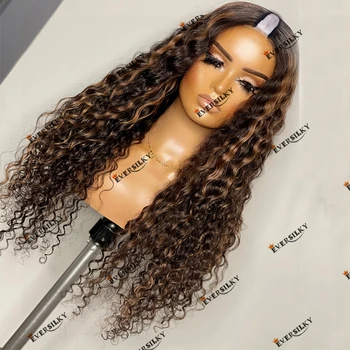 Бразилски перука от човешки косъм от обрат, омбре, свободни къдрава коса, машинен перука от U-образна част за черни жени, извратени евтина перука от U-образната част на 1x4 дървен материал