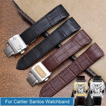 Висококачествен каишка за часовник Cartier Santos от естествена кожа, каишка за часовник Santos 100, мъжки и женски сгъваем каишка с катарама, 20 мм, 23 мм