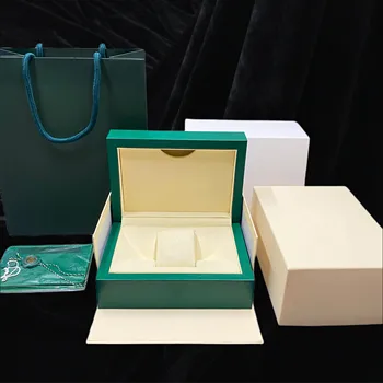 Висококачествена зелена кутия за часовници, луксозен, елегантен кожен дървен калъф за часа AAA с качествена опаковка, за съхранение с възглавница от микрофибър