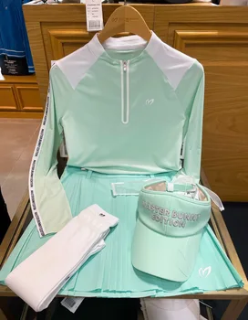 Дамска риза за голф, летен слънцезащитен крем, кръгъл отвор, светкавица наполовина, дълги ръкави, коприна лед, мека на допир, гъвкави, бързо съхнещи блузи за голф