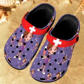Дамски плажни сандали с принтом медицински сестри в стил Kawai, удобни нескользящие чехли с дупки, дишащи дамски ежедневни чехли за улицата