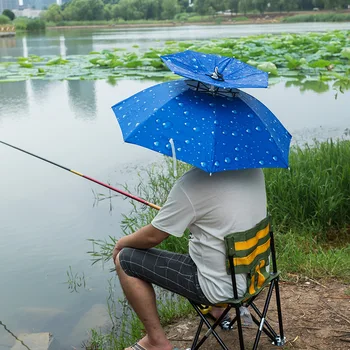 Двупластова шапка-чадър, шапка, ветрозащитная UV-защита, сгъваема главоболие, чадър, риболовен чадър, солнцезащитная шапка-козирка