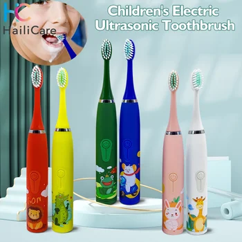Детска електрическа четка за зъби, звукова четка за зъби за грижи за устната кухина, детски ултразвукова мек cartoony пречистване на зъбите, Ipx6, водоустойчив, 4 режима на USB