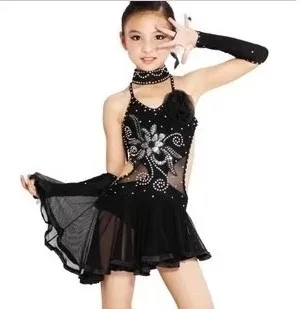 Детски костюм за латино танци, детски дрехи за латино танци, черна мини пола за състезания, детско представа