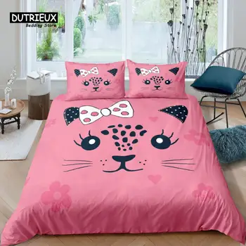 Домашен Луксозен комплект спално бельо с анимационни котка, пухени със сърца, калъфка за възглавница, кралица и крал, размерът на ЕС/САЩ/AU/UK, одеала, спално бельо