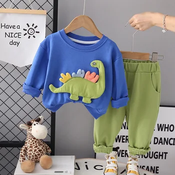 Дрехи за малките момчета, дрехи за малките момчета от 9 до 12 месеца, пуловер с кръгло деколте и анимационни герои, тениски и панталони с дълги ръкави, детски дрехи