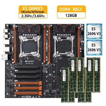 Дънна платка HUANANZHI X99 F8D PLUS X99 XEON Combo Комплект с процесор Intel E5 2696 V3x2 с 8x16G DDR4 2400mhz RECC Memory Server