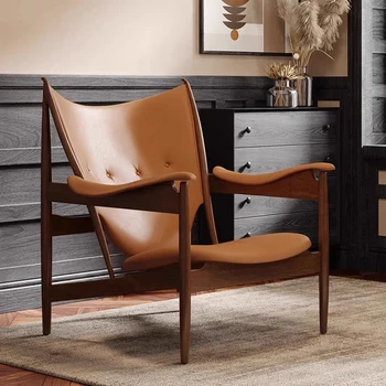 Единична диван-стол от масивно дърво в скандинавски стил, луксозно кресло за отдих в хола, дизайнерска кожена хол, модерни мебели за дома Sillas WKLC