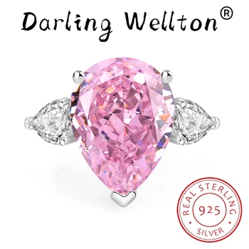 Елегантен розов пръстен с муассанитом във формата на сърце, ограненное коледа, с пълен бриллиантовым пръстен за жени, 100% оригинални идеи за подаръци, бижута от сребро